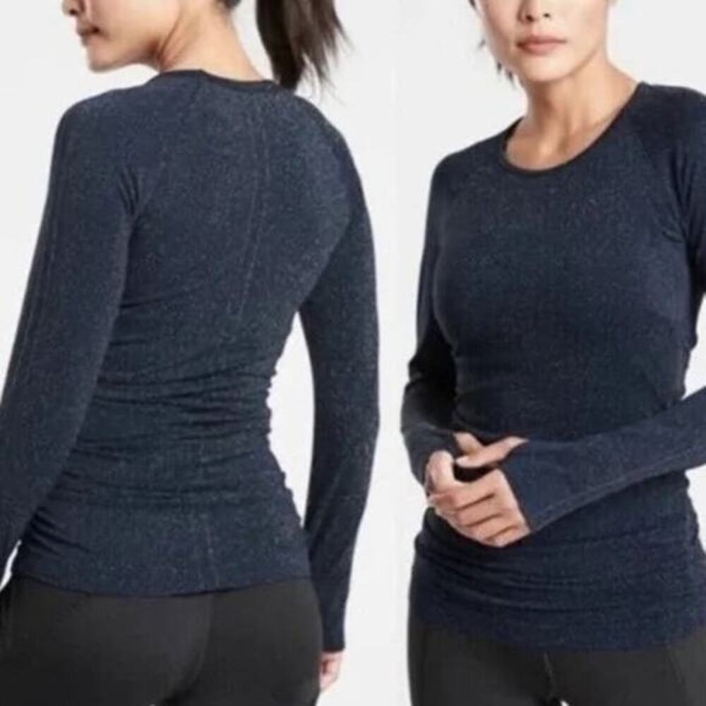 Athleta $79 Speedlight Glow Top Navy Silver‎ Sparkle Small